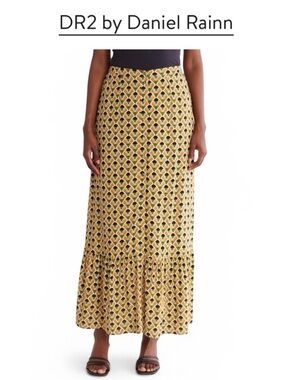 DR2 BY DANIEL RAINN RETRO ART DECO GEOMETRIC BOHO BUTTON FRONT MAXI SKIRT *NWT*